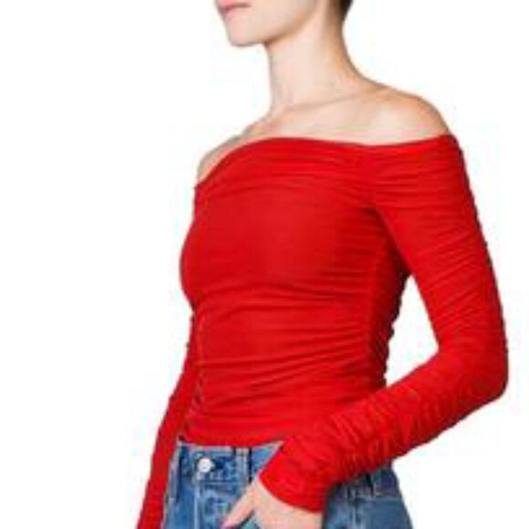SIMON MILLER Mesh NAI Long Sleeve Top in Lava Red Medium - Picture 2 of 9